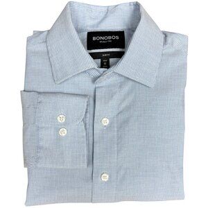 EUC Men's‎ BONOBOS Slim Fit Wrinkle-Free Button-Down Blue/White Stripe | Size XS